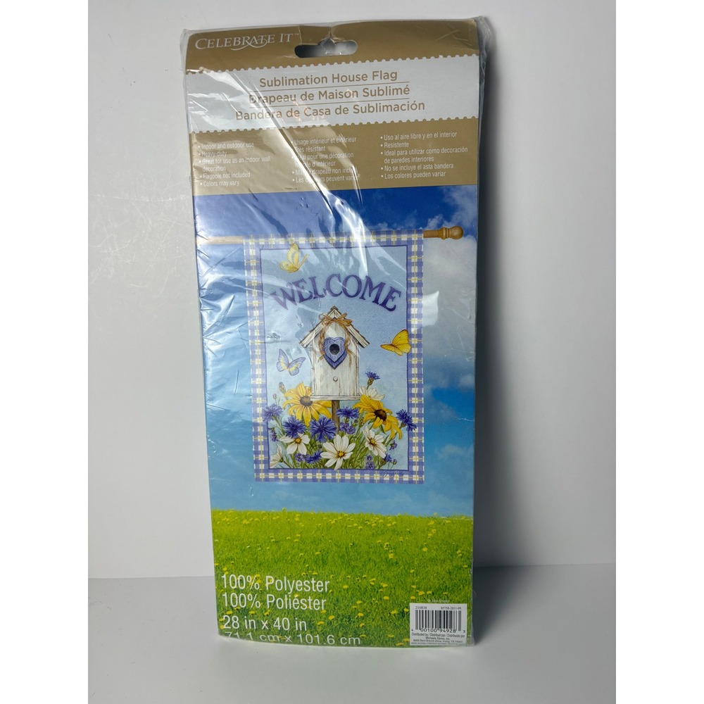 Celebrate It Sublimation House Flag Welcome Birdhouse Floral 28x40 Polyester NEW